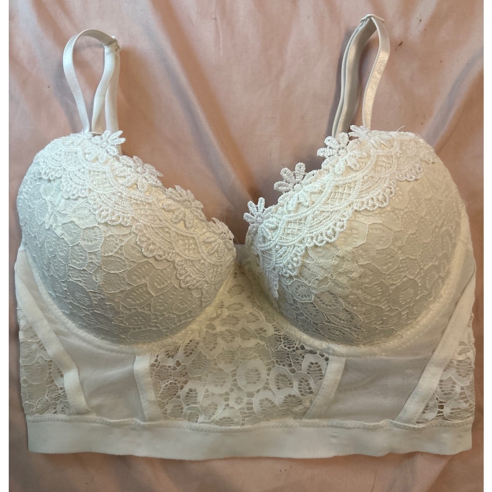Sophie B Ivory Lace Longline Padded Push-up Bra, Size‎ 34C
